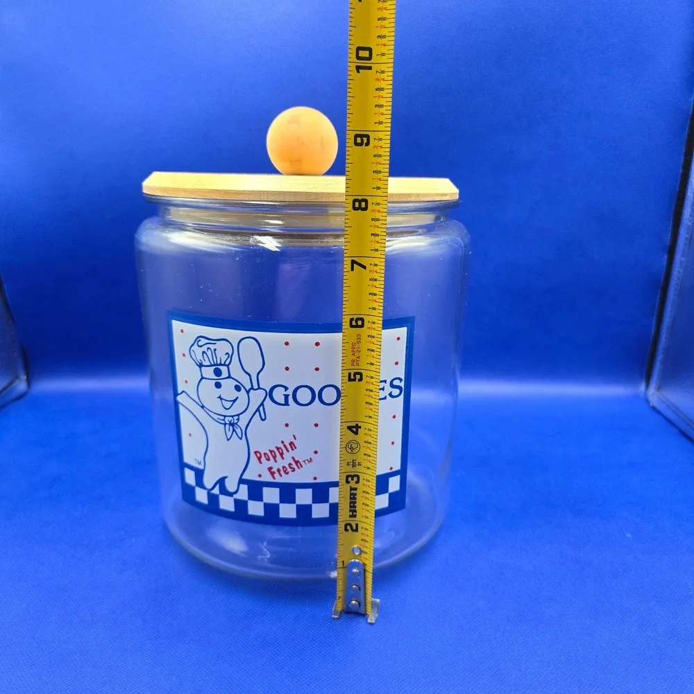 Vintage Pillsbury Doughboy Poppin Glass Canister Cookie Jar Wood Collector